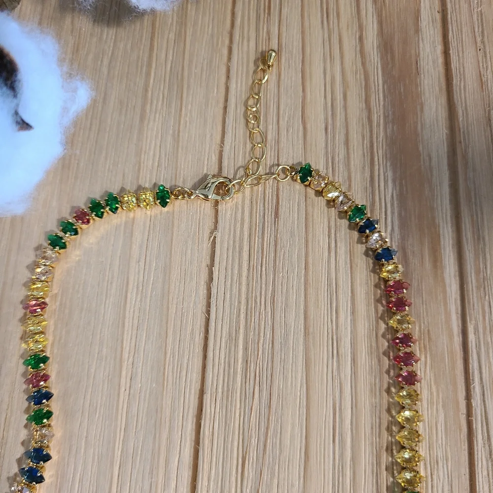 🎉🎉NEW🎉🎉 STUNNING!! Marquise Cut MULTI-COLOR CZ Necklace in GOLD Plating